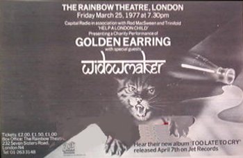 Golden Earring show announcement London - Rainbow March 25, 1977